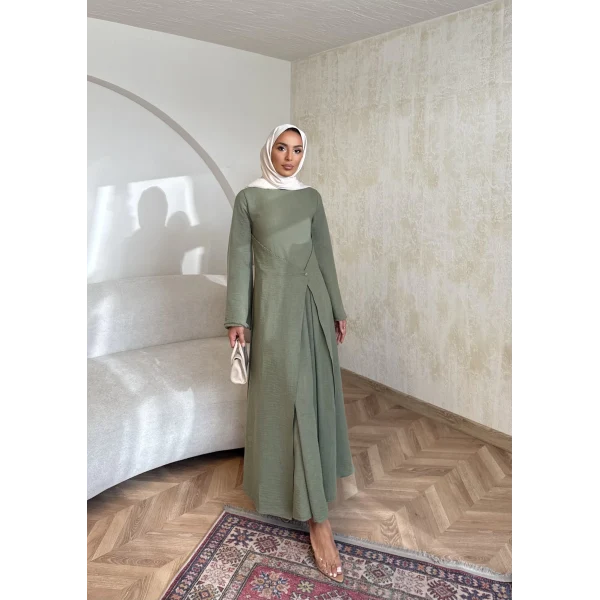 Noir Keten Elbise - Haki