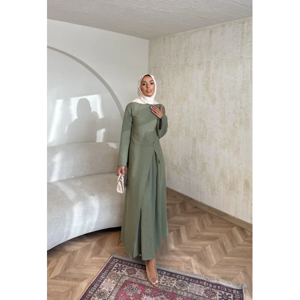 Noir Keten Elbise - Haki