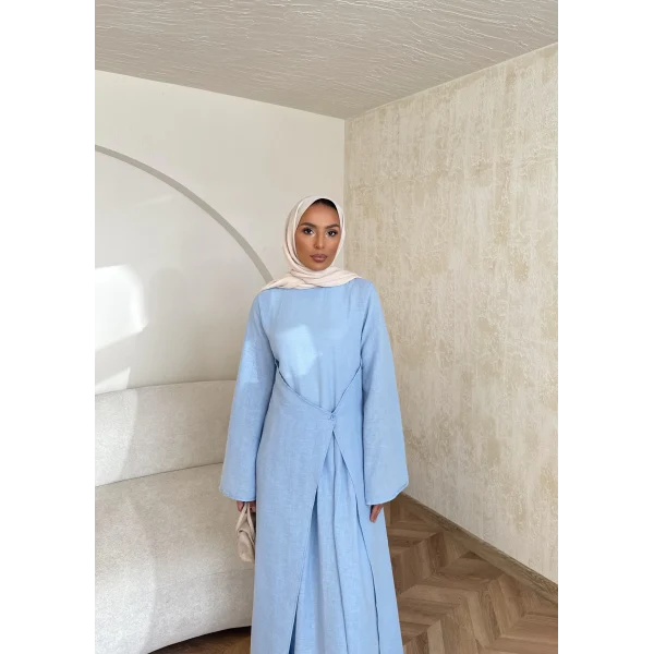 Noir Keten Elbise - Mavi