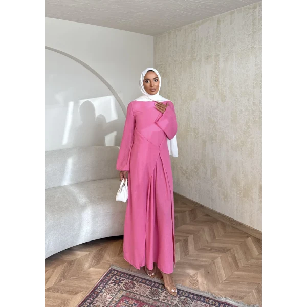 Noir Keten Elbise - Pembe