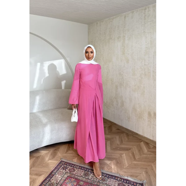 Noir Keten Elbise - Pembe