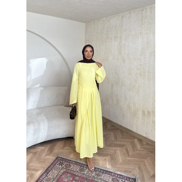 Noir Keten Elbise - Sarı