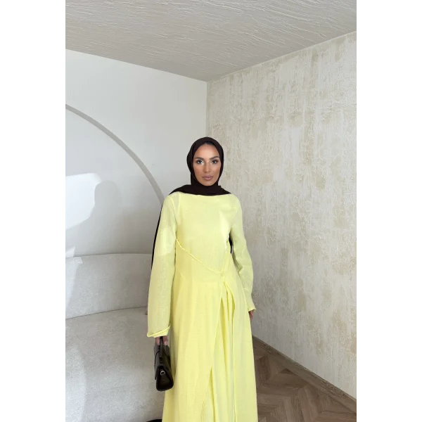 Noir Keten Elbise - Sarı