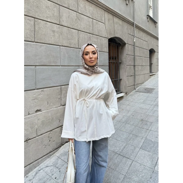 Nüha Yırtmaçlı Sweatshırt - Beyaz