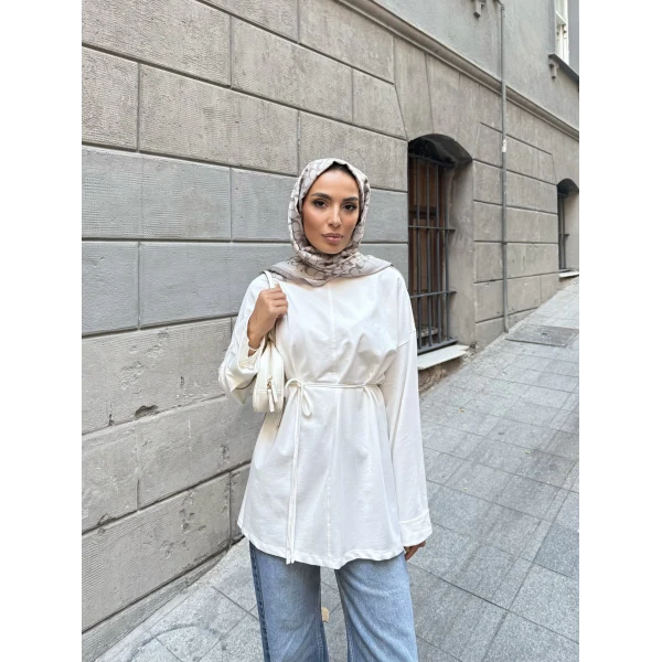 Nüha Yırtmaçlı Sweatshırt - Beyaz