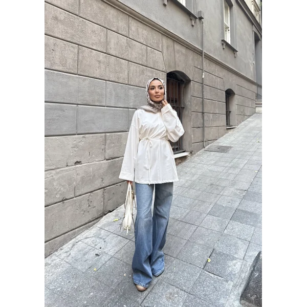 Nüha Yırtmaçlı Sweatshırt - Beyaz