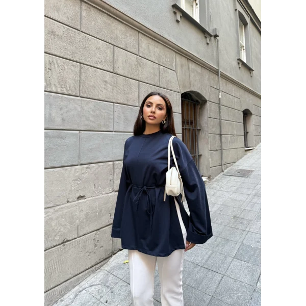 Nüha Yırtmaçlı Sweatshırt - Lacivert