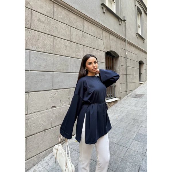 Nüha Yırtmaçlı Sweatshırt - Lacivert