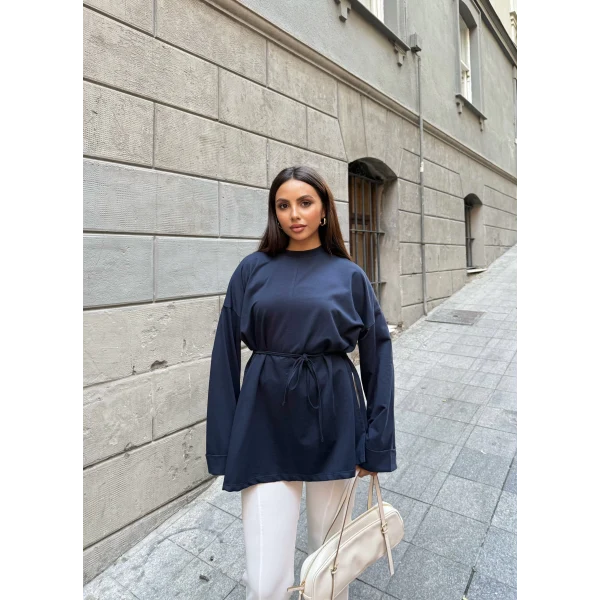 Nüha Yırtmaçlı Sweatshırt - Lacivert