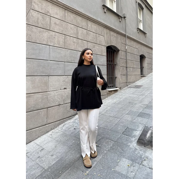 Nüha Yırtmaçlı Sweatshırt - Siyah