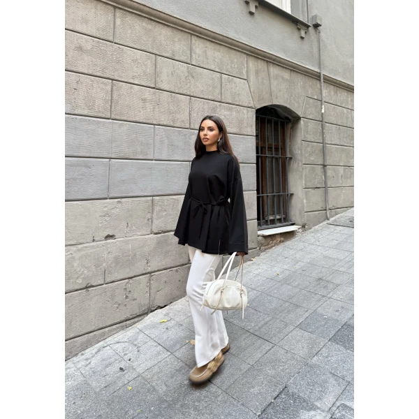 Nüha Yırtmaçlı Sweatshırt - Siyah