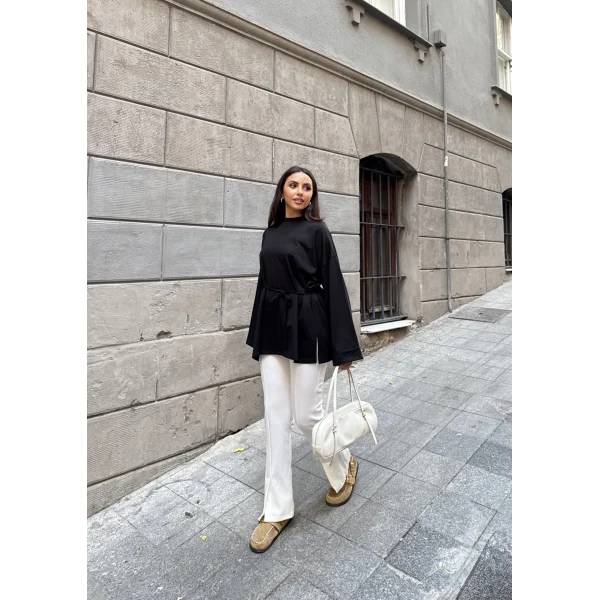 Nüha Yırtmaçlı Sweatshırt - Siyah