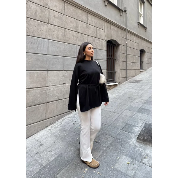 Nüha Yırtmaçlı Sweatshırt - Siyah