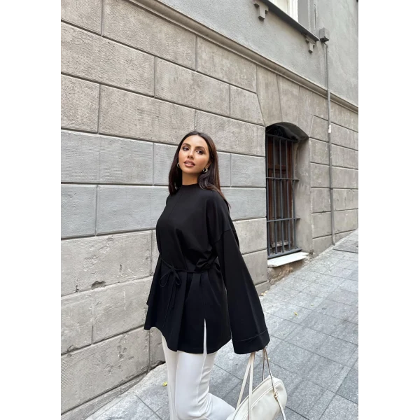 Nüha Yırtmaçlı Sweatshırt - Siyah