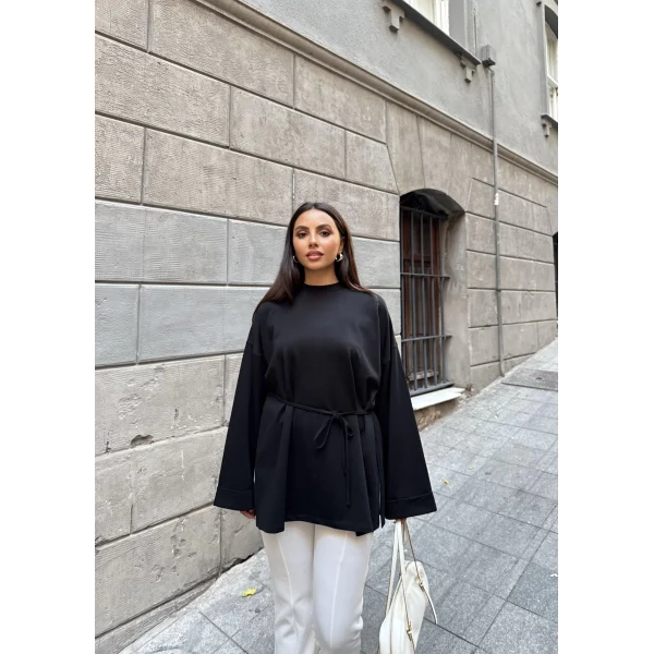 Nüha Yırtmaçlı Sweatshırt - Siyah