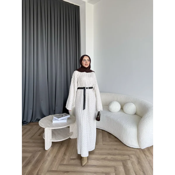 Nurs Örgü Detaylı Elbise - Bej