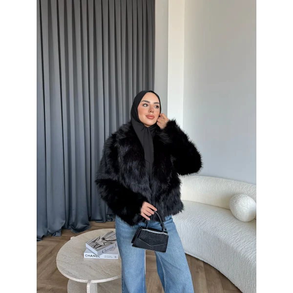 Olesa Kürk Mont - Siyah
