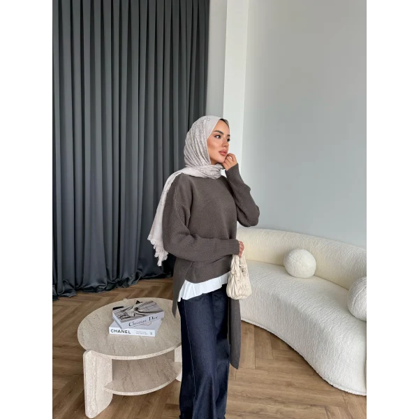 Ön Bağlamalı Triko Kazak - Haki