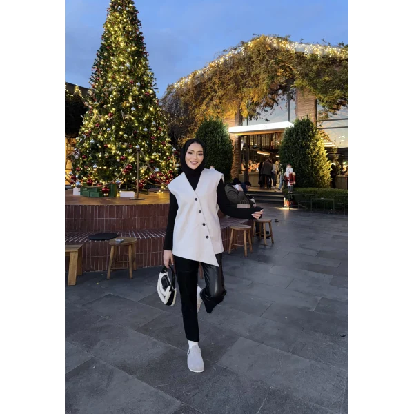 Önü Çapraz Düğmeli Yelek - Gri