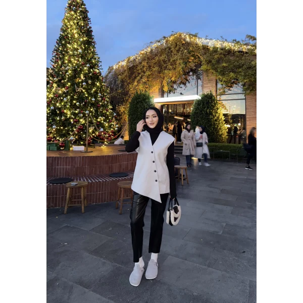 Önü Çapraz Düğmeli Yelek - Gri