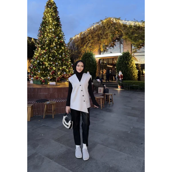 Önü Çapraz Düğmeli Yelek - Gri