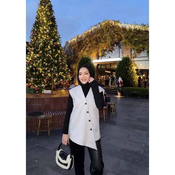 Önü Çapraz Düğmeli Yelek - Gri