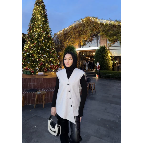 Önü Çapraz Düğmeli Yelek - Gri