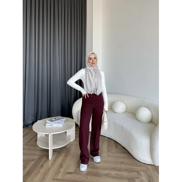 Oysh Kumaş Pantolon - Bordo