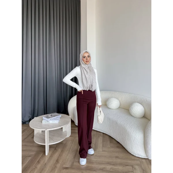 Oysh Kumaş Pantolon - Bordo