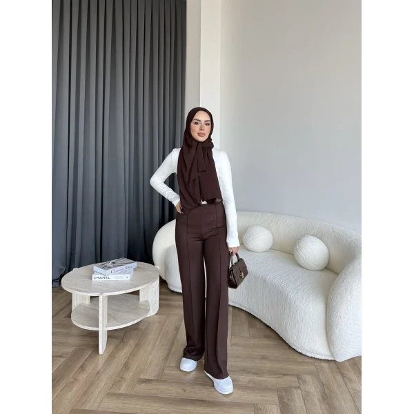 Oysh Kumaş Pantolon - Kahve