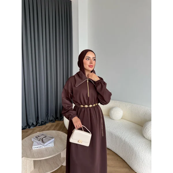 Özder Ön Fermuarlı Scuba Elbise - Acı Kahve