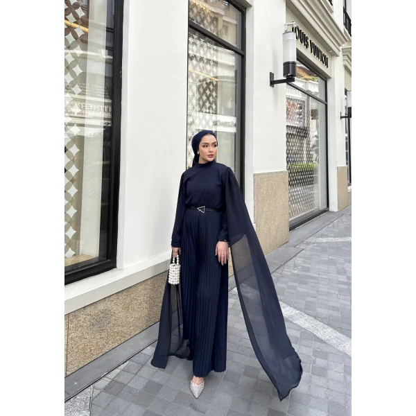 Pelerinli Piliseli Tasarım Tulum - Lacivert