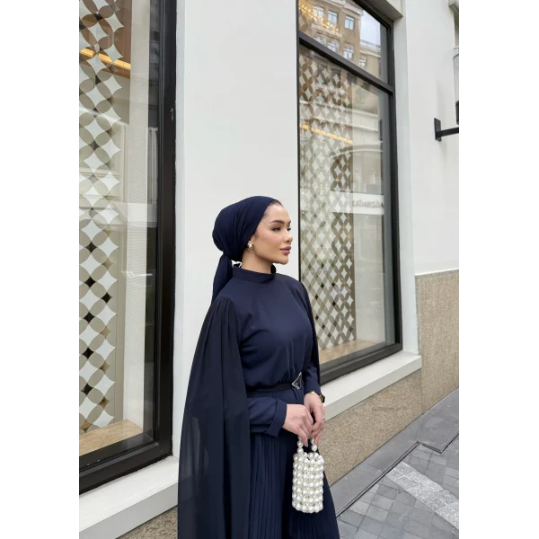 Pelerinli Piliseli Tasarım Tulum - Lacivert