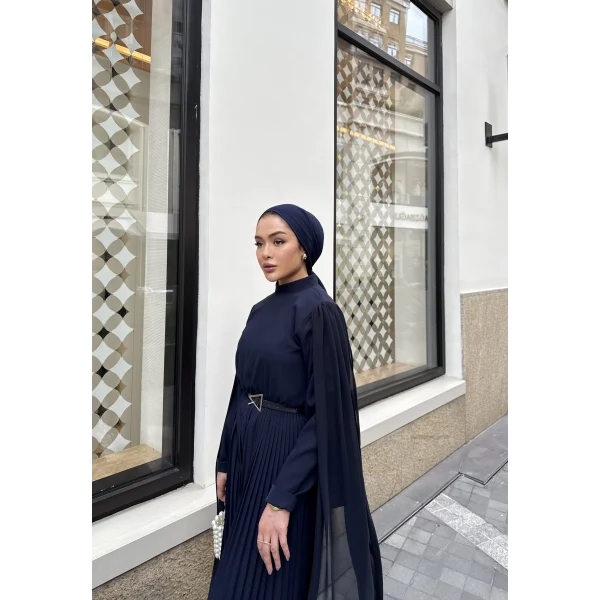 Pelerinli Piliseli Tasarım Tulum - Lacivert