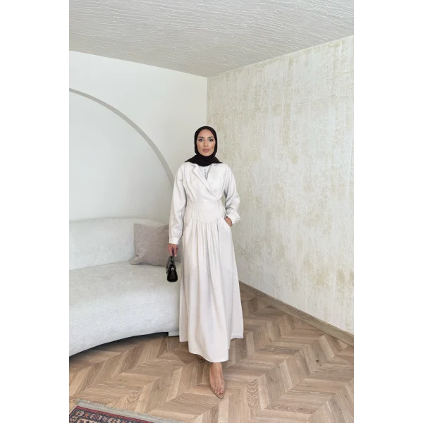 Pera Detaylı Elbise - Bej