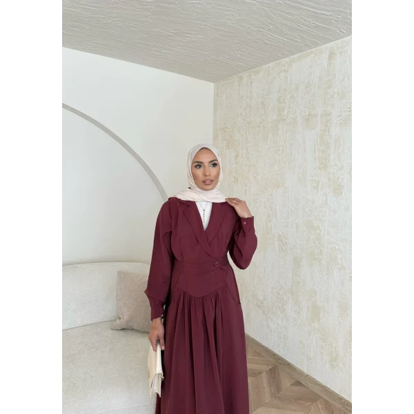 Pera Detaylı Elbise - Bordo