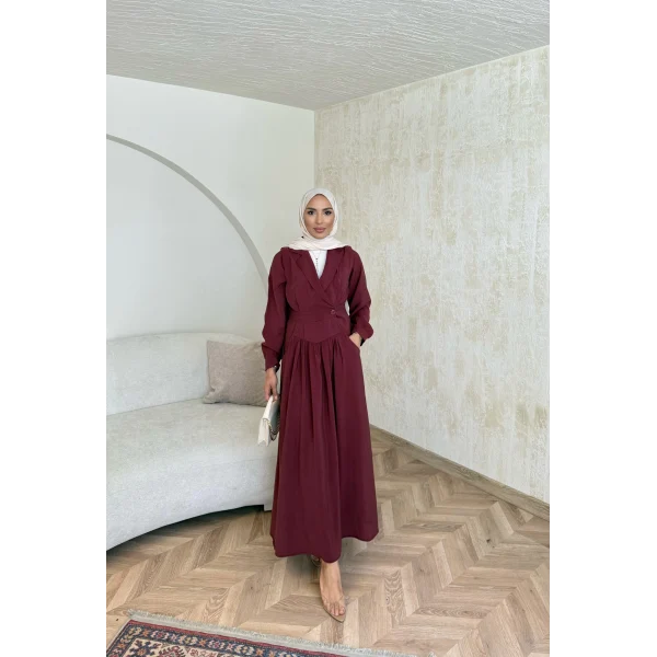 Pera Detaylı Elbise - Bordo