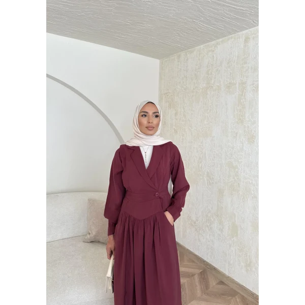 Pera Detaylı Elbise - Bordo