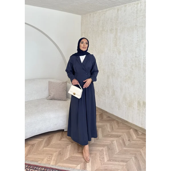 Pera Detaylı Elbise - Lacivert