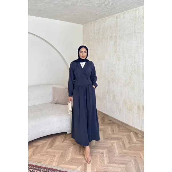 Pera Detaylı Elbise - Lacivert