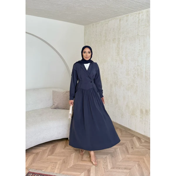 Pera Detaylı Elbise - Lacivert