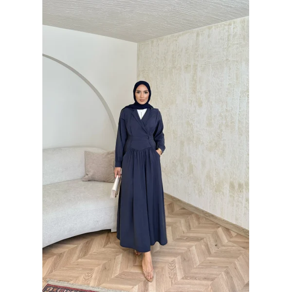 Pera Detaylı Elbise - Lacivert
