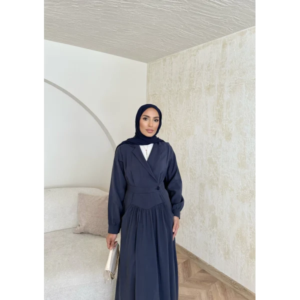 Pera Detaylı Elbise - Lacivert