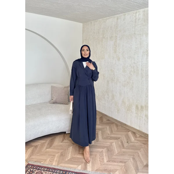 Pera Detaylı Elbise - Lacivert
