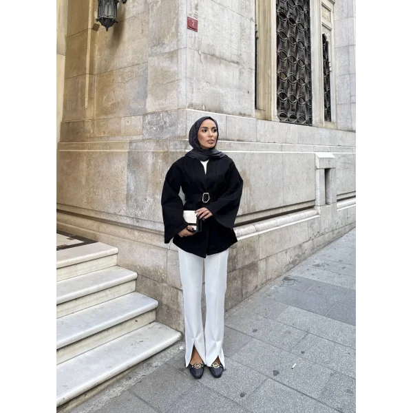 Peren Kemer Detaylı Kot Ceket - Siyah