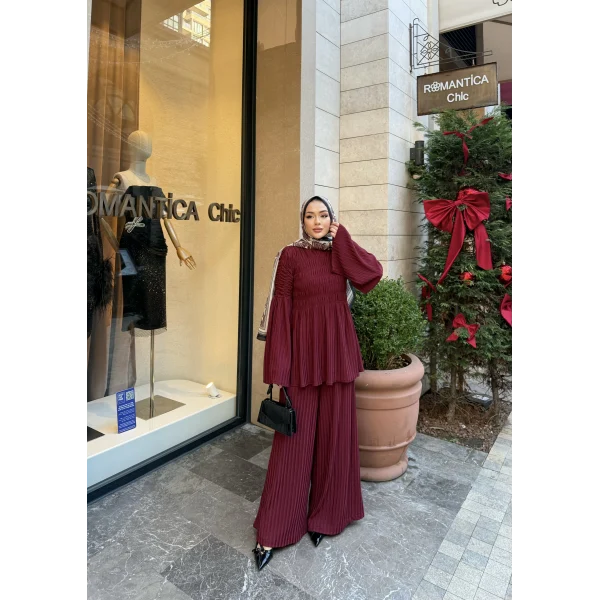 Piliseli Lastik Detay Takım - Bordo