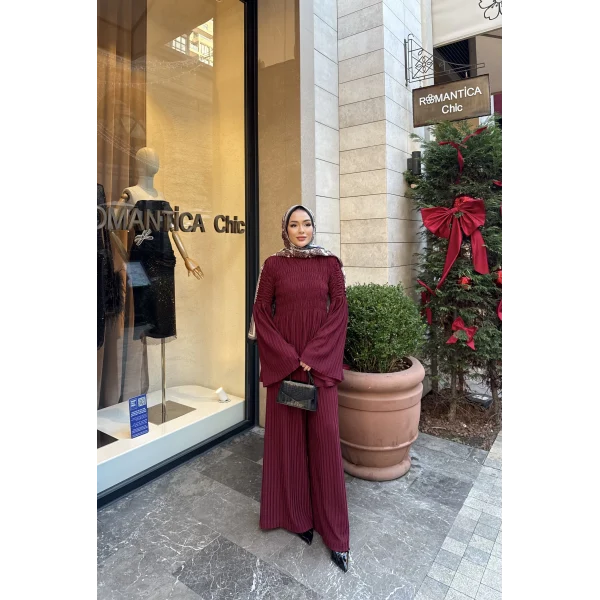 Piliseli Lastik Detay Takım - Bordo