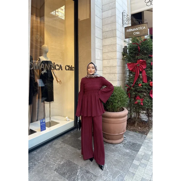 Piliseli Lastik Detay Takım - Bordo