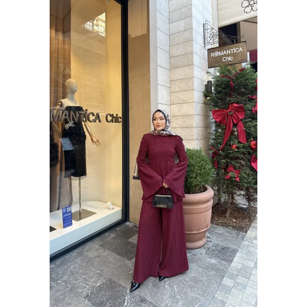 Piliseli Lastik Detay Takım - Bordo