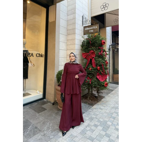 Piliseli Lastik Detay Takım - Bordo